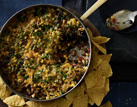 One Skillet Beefy 7-Layer Dip