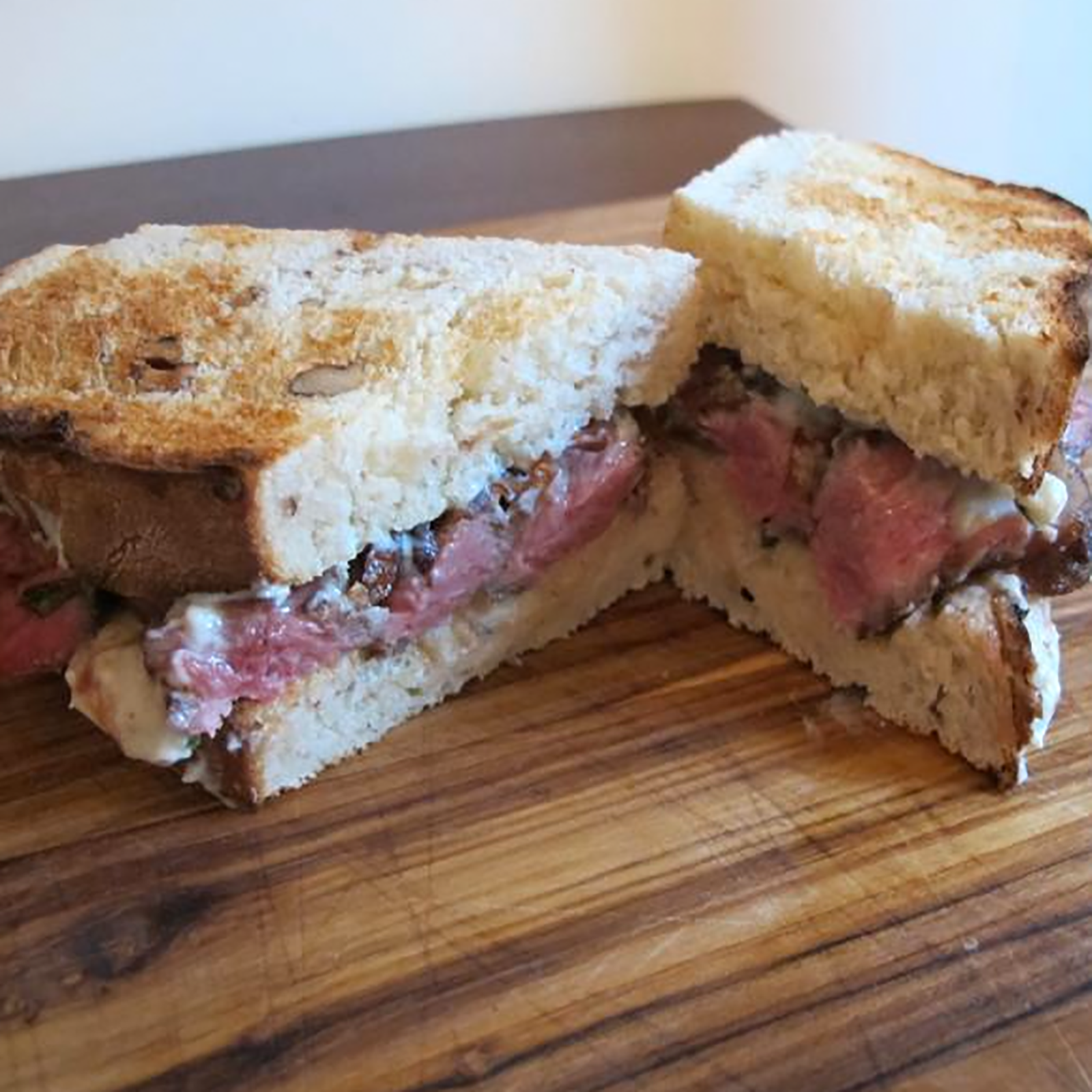 Cabernet-Balsamic Black Mission Fig-Glazed Walnut Toast Ribeye Sandwiches with Creamy Stilton Spread Recipe